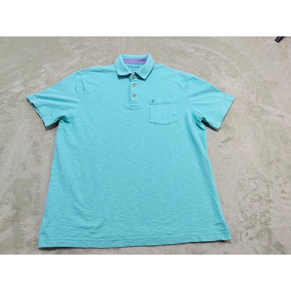IZOD Polo Shirt Mens Sz L Teal Mint Green Short Sleeve Casual Slub Pocket Top